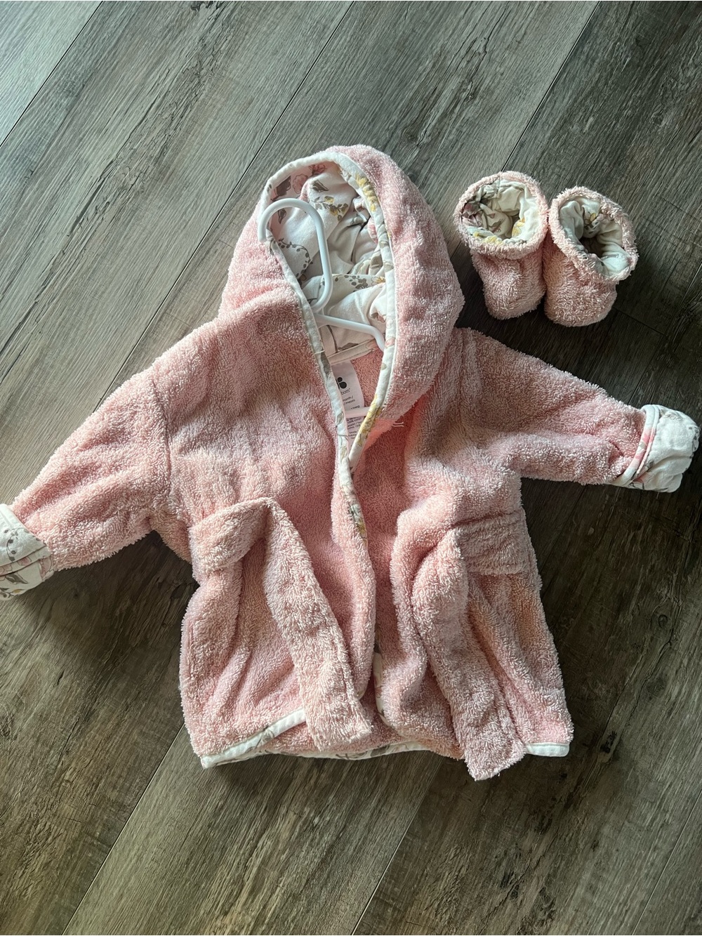 Soft Pink Hooded Baby Pajama Robe with Matching Booties